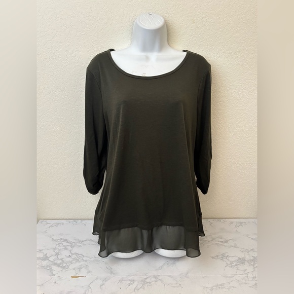 Style & Co. Tops - Style & Co Top M Boho Peasant Shirt Long Sleeve Pullover Pullover Olive Green